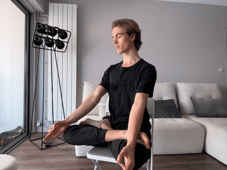 Jul practising seated yoga - yoga.men
